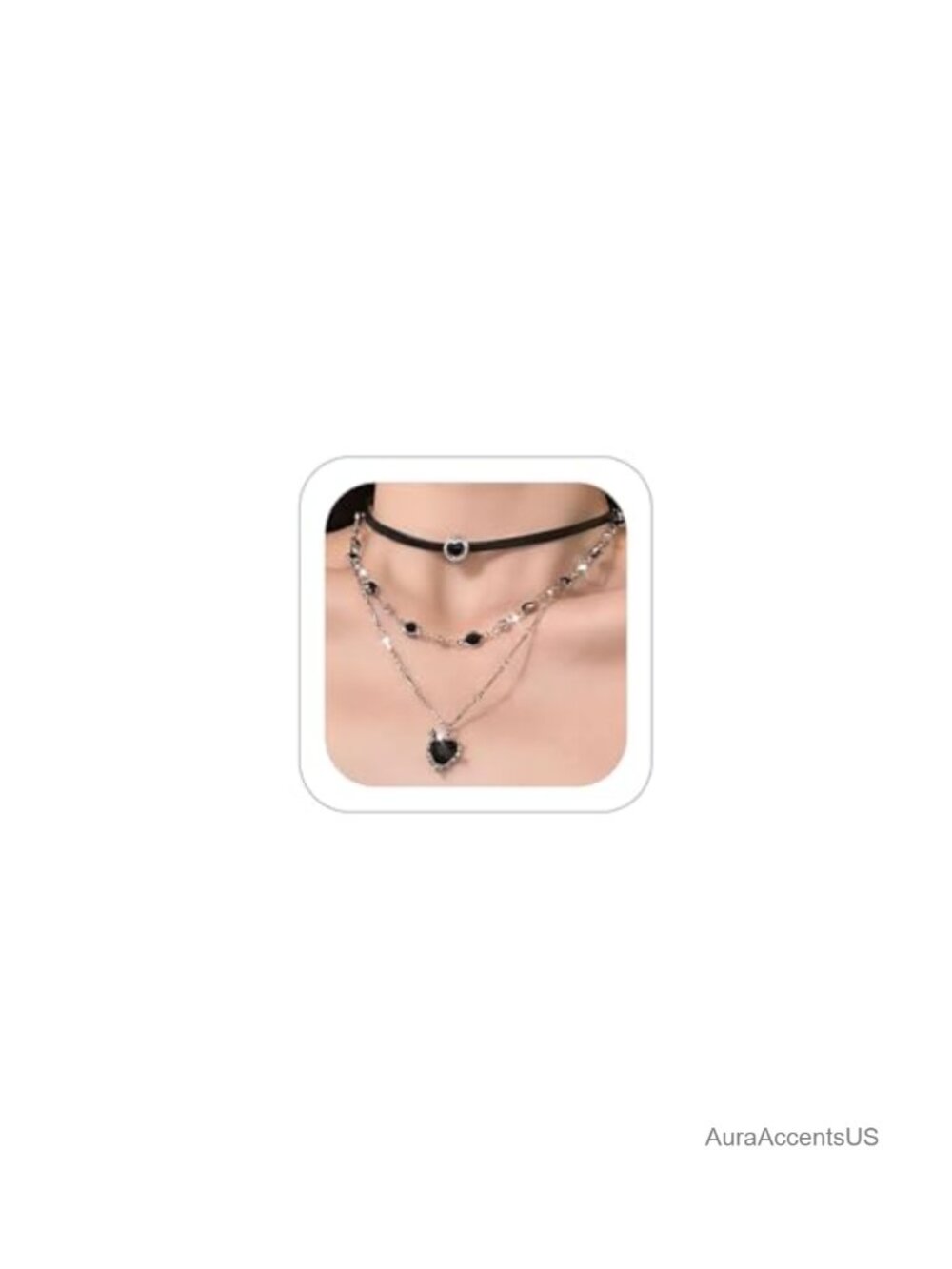 Layered Heart Crystal Pendant Choker Necklace Punk Statement Jewelry Gift